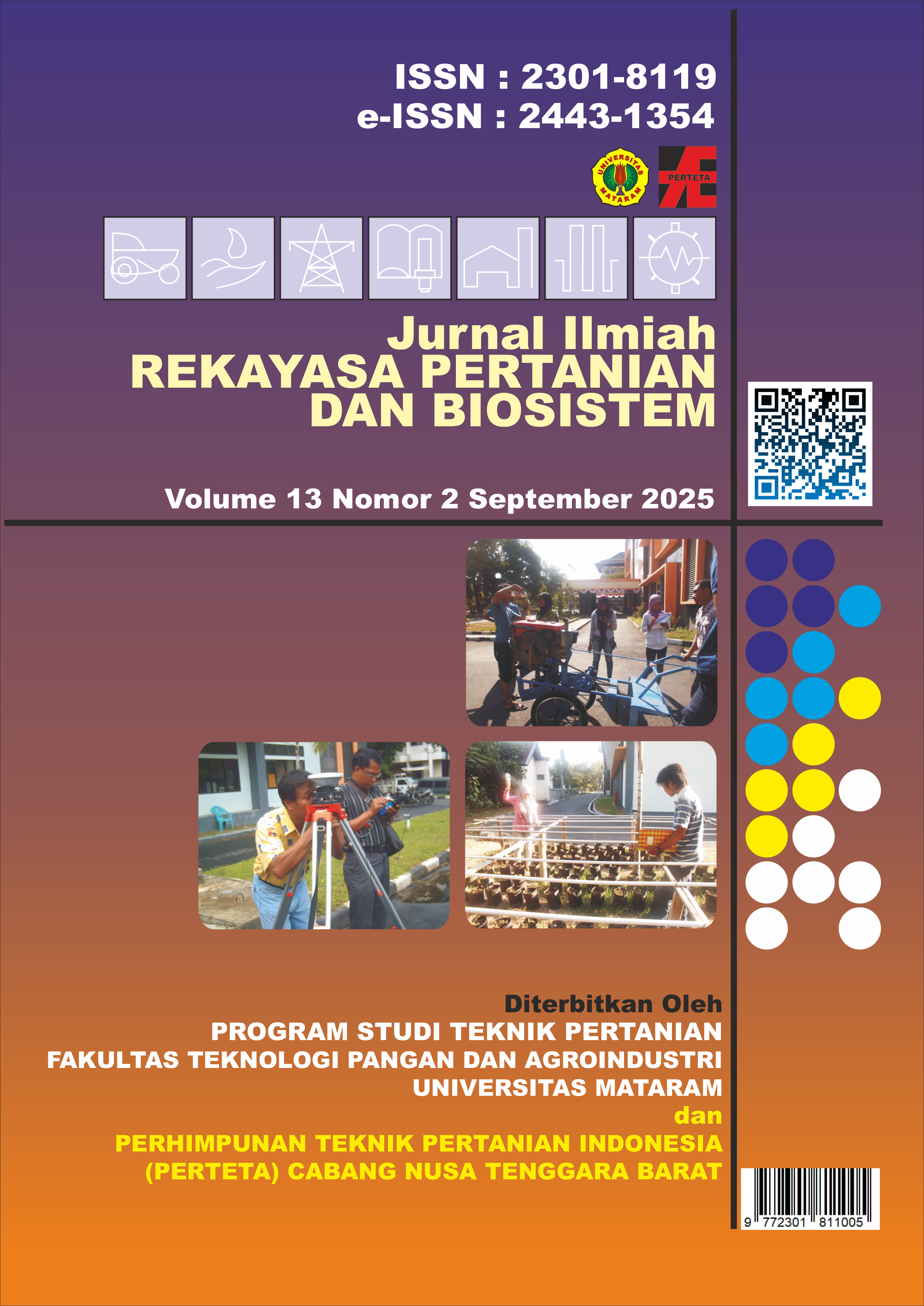 					View Vol. 13 No. 2 (2025): Jurnal Ilmiah Rekayasa Pertanian dan Biosistem
				